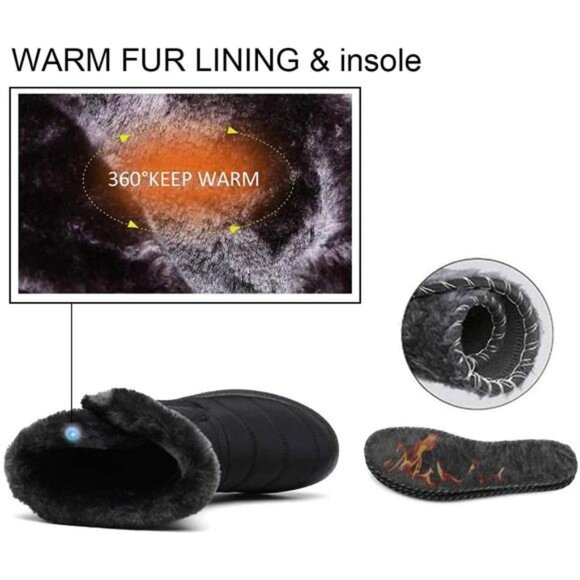 Womens Warm Fur Lined Winter Snow Boots Waterproof Ankle Boots Outdoor - Picture 3 of 6